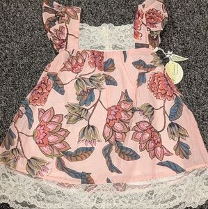 Lil Lemons by For Love And Lemons Pink Floral Lace Baby Girl Dress 12-18 Months